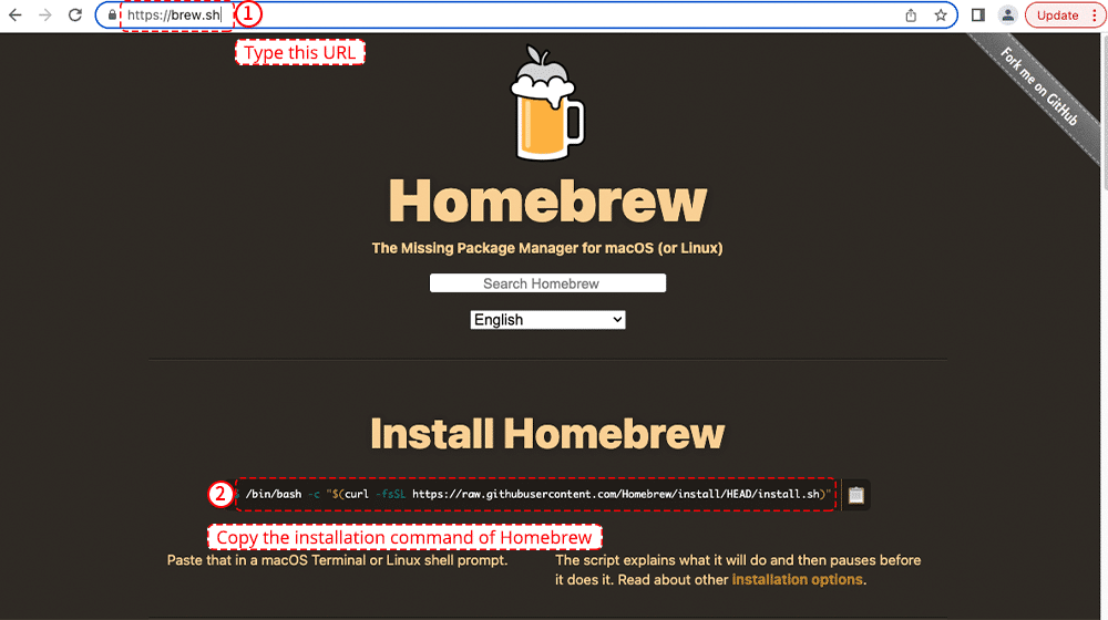複製 Homebrew 的安裝命令